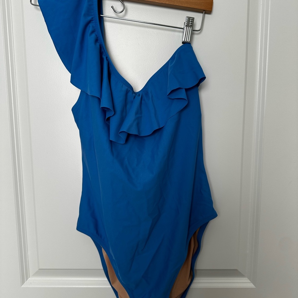 J. Crew Factory Blue Ruffled One Piece Swimsuit